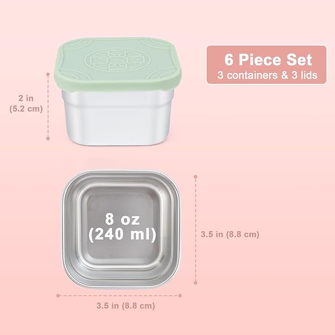 Caperci 3-Pack Stainless Steel Snack Containers with Silicone Lids - 8oz Leak-Proof Small Food Containers for Snacks Condiments - Large Salad Dressing Containers, Reusable & BPA-Free