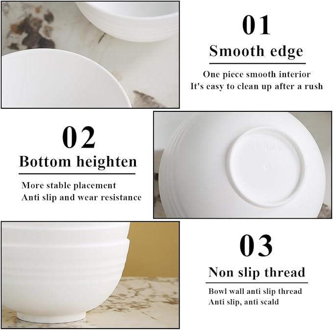 Berglander White Plastic Bowls Set of 12 Pieces 25oz, Reusable and Sturdy Ramen Bowl, Soup Bowls, Cereal Bowl for Adult, Kids, Home, Restaurant, Garden, Picnic, Camping, Poolside, Outdoor