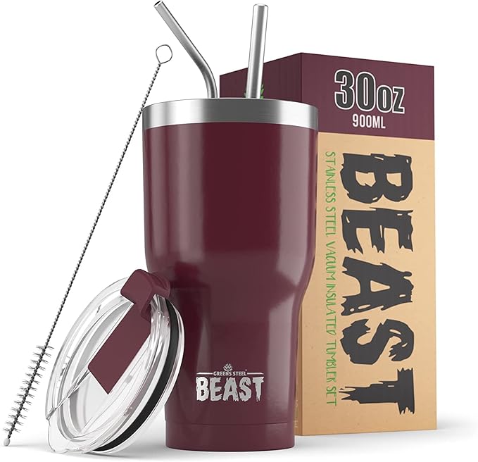 Beast 30 oz Tumbler Stainless Steel Vacuum Insulated Coffee Ice Cup Double Wall Travel Flask (Cranberry Red)