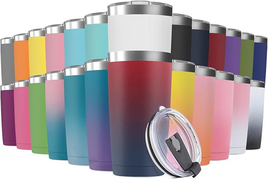 25 Pack 20oz Tumbler Vacuum Insulated Travel Mug with Lids, Stainless Steel Double Wall Bulk Cup for Home, Office, Outdoor Suitable for Vehicle Cup Holders Assorted Colors