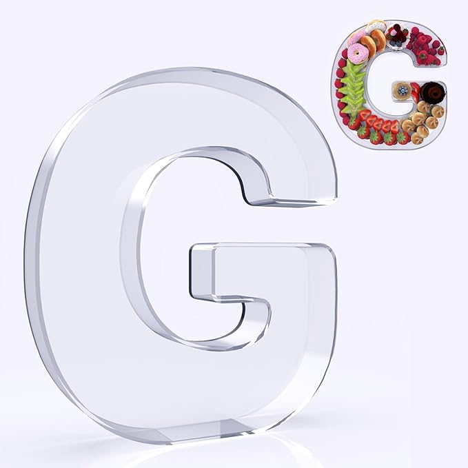 11" Acrylic Letter Charcuterie Box, Reusable Fillable Alphabet Number Shaped Form Tray for Birthday Anniversaries, Party Decorative Serving Plates Display Candy Cake (G)