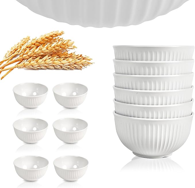 4.6" White 100% Melamine streaks Bowl SET 6– 13.8 OZ Capacity, non-friable,Durable Tableware for Everyday Use