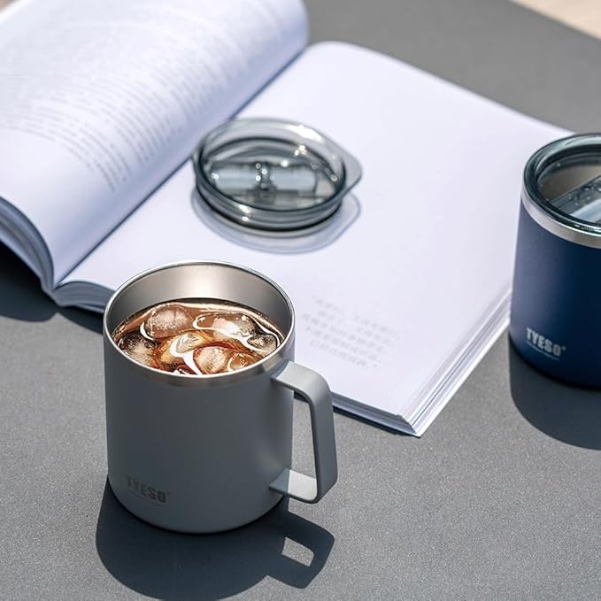 TYESO 14 oz Vacuum Insulated Mug Cup Stainless Steel Mug Coffee Mug with Lid Heat Insulation Cooling Direct Drip (Blue)