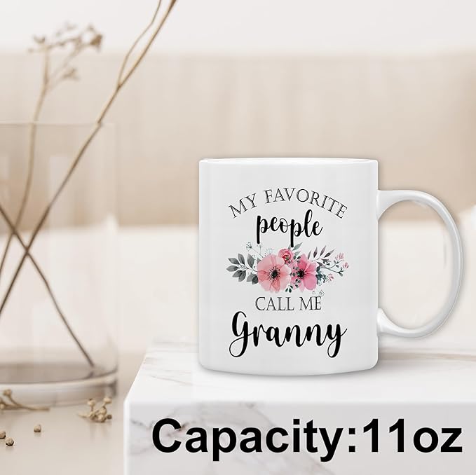 QASHWEY Granny Coffee Mug, Granny Gifts from Grandkids, GrannyGrandma Coffee Mugs, Mothers Day Mug Tea Cup Gifts for GrannyGrandma, My Favorite People Call Me GrannyCoffee Cups Ceramic 11oz