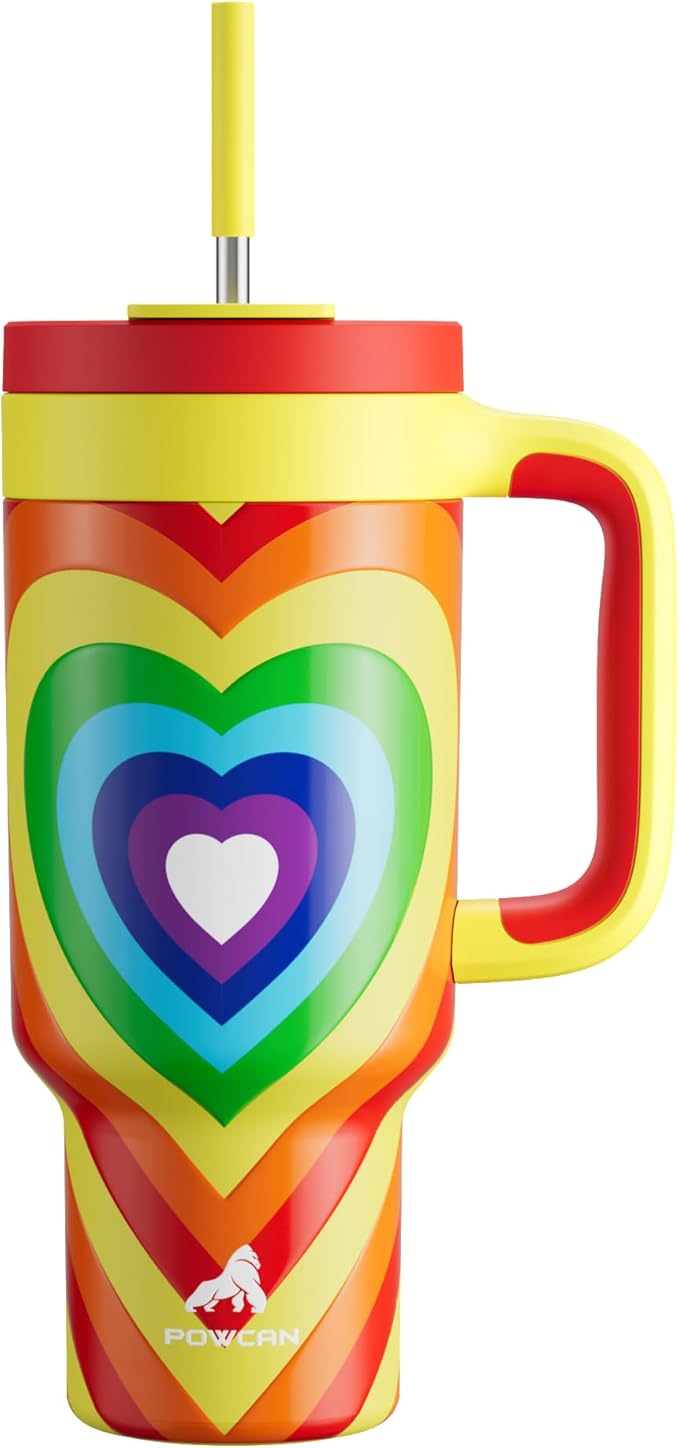40 oz Tumbler with Handle, 2-in-1 Straw and Sip Lid, Leakproof, Dishwasher Safe, Insulated Stainless Steel Travel Coffee Mug, Keeps Cold for 34 Hours, Fits in Car Cup Holder (Fiery Love)
