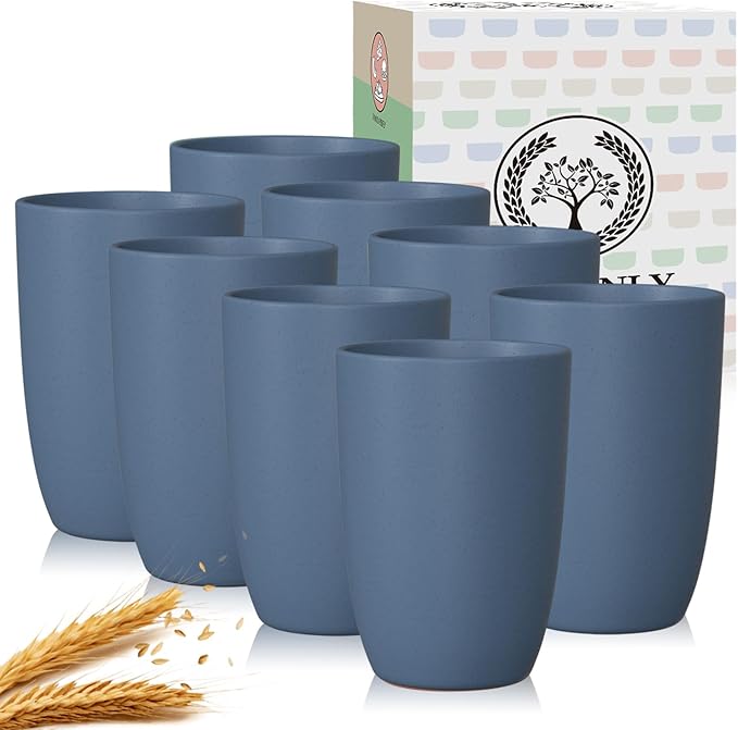 Homienly Wheat Straw Cups, 8 PCS Reusable Drinking Cups, 20 oz, Navy Blue, BPA Free, Dishwasher Safe, Microwave Safe, Premium, Durable, Unbreakable, Recyclable