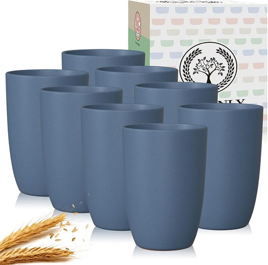 Homienly Wheat Straw Cups, 8 PCS Reusable Drinking Cups, 20 oz, Navy Blue, BPA Free, Dishwasher Safe, Microwave Safe, Premium, Durable, Unbreakable, Recyclable