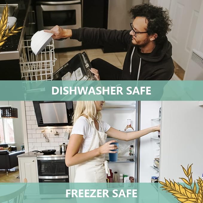 Teivio 32-Piece with Flatware Kitchen Plastic Wheat Straw Dinnerware Set, Service for 8, Dinner Plates, Dessert Plate, Cereal Bowls, Cups, Unbreakable Plastic Outdoor Camping Dishes, Ocean