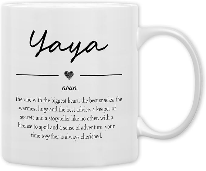 QASHWEY Yaya Gifts Coffee Mug, Gifts for Yayas Grandma from Grandkids Grandchildren, Grandma Coffee Mug, Mothers Day Mugs Tea Cup Gift for GrandmaYaya, Yaya Definition CoffeeCup Ceramic 11oz