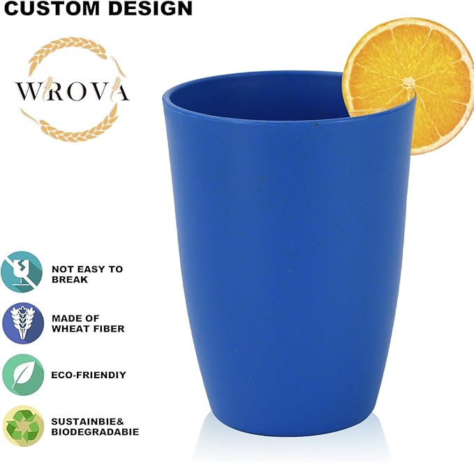 Wheat Straw Cups 8 PCS Good Alternative to Plastic Reusable Cups 12 oz Unbreakable Drinking Cup Reusable Dishwasher Safe Water Plastic Glasses - Ocean Series