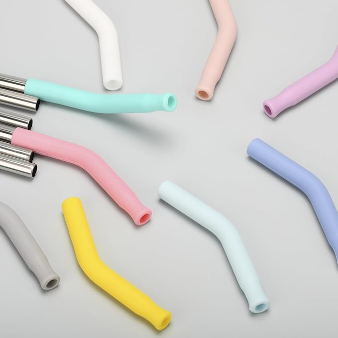 6 Pcs Metal Reusable Straws for 40 oz Tumbler, Stainless Steel Long Drinking Straw with Colourful Silicone Tips,Straw for Glass Cups, Cleaning Brushes Included, BPA FREE