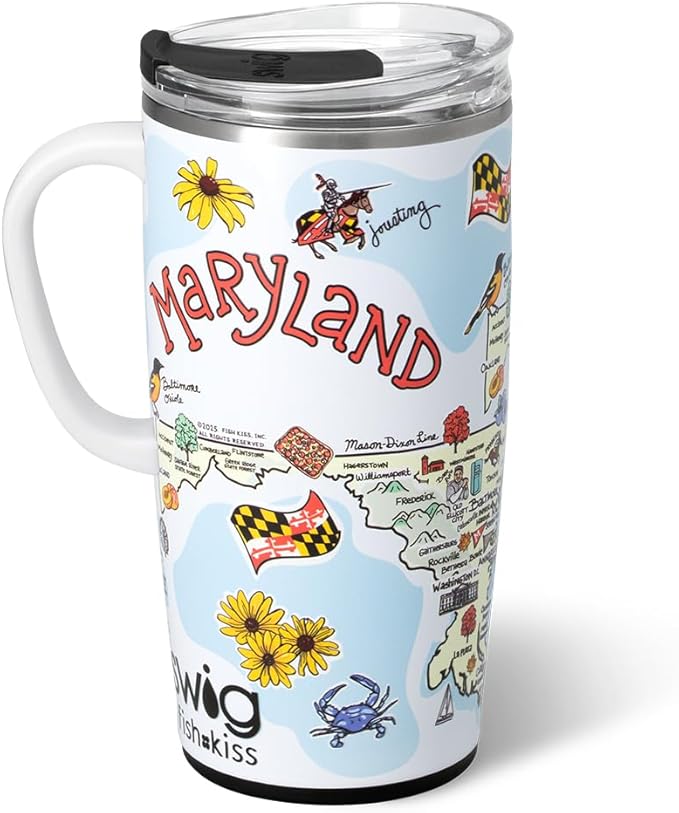 Swig Life 22oz Travel Mug, Insulated Tumbler with Handle and Lid, Travel Coffee Mug, Cup Holder Friendly, Stainless Steel 22 oz Tumbler, Reusable Insulated with Lid (Maryland)