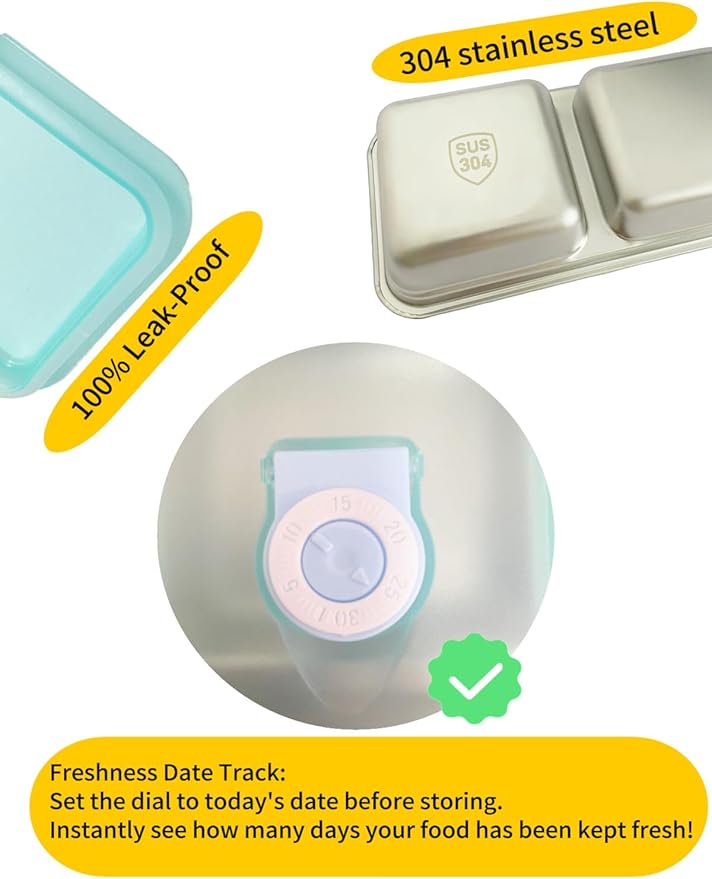 Stainless Steel Snack Containers, Double Compartment Snack Containers, Stainless Steel Snack Box with Lids for Travel, Work and Home (2PCS)