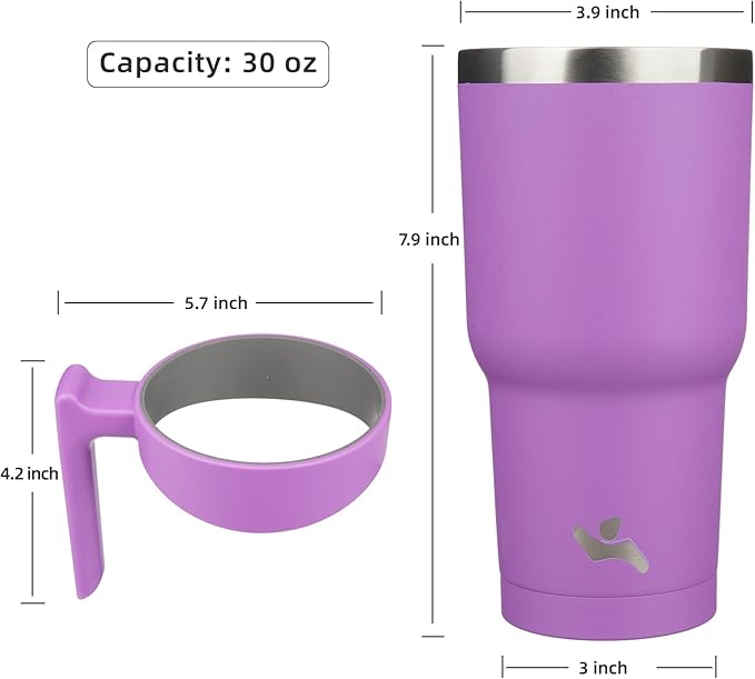 30 oz Tumbler with Handle and 2 Straw 2 Lid, Insulated Water Bottle Stainless Steel Vacuum Cup Reusable Travel Mug,Lavender