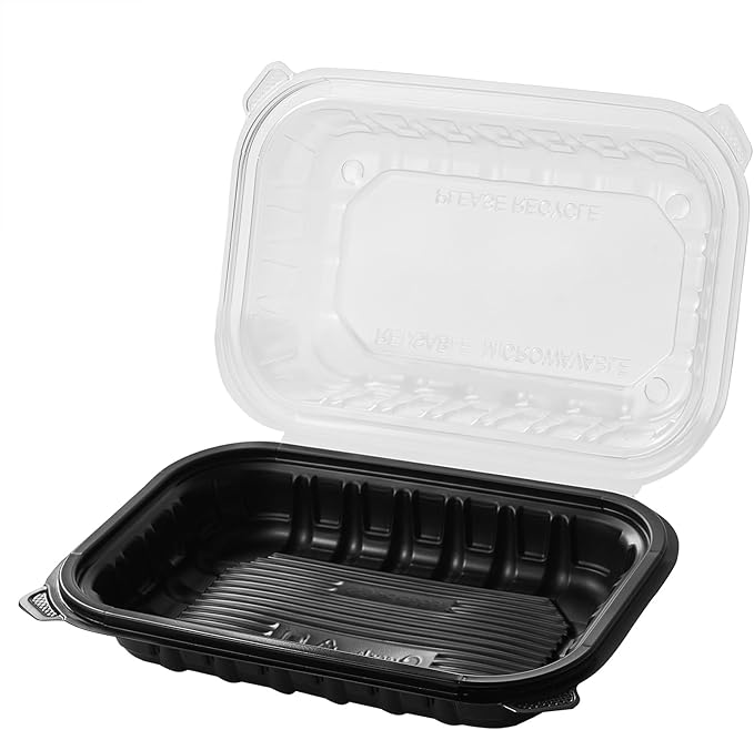 CIAO! 9"x6"x3" Polypropylene Black bottom with Clear Lid Hinged Container 1 Compartment Take Out Container, Microwavable, Recyclable and Reusable, (Case of 150)