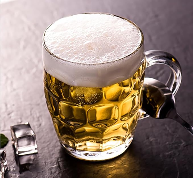 Dimple Stein Beer Mug Set, 20 oz Beer Glasses with Handle, Glass Beer Mugs, Dishwasher and Freezer Safe, Clear and Sturdy, Set of 6