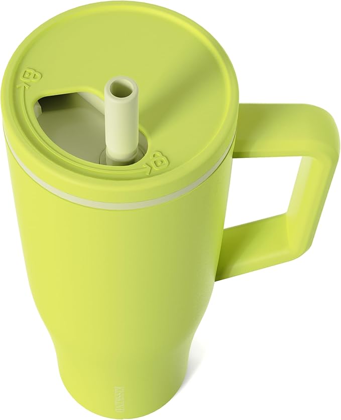KISSKIND 40 oz Tumbler with Handle and Straw | Lumi Spin Hidden Straw 100% Leakproof Insulated Tumbler | Stainless Steel Water Bottle for Mom, Nurse, Teacher | Green Apple