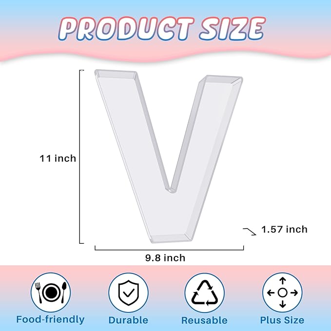 11" Acrylic Letter Charcuterie Box, Reusable Fillable Alphabet Number Shaped Form Tray for Birthday Anniversaries, Party Decorative Serving Plates Display Candy Cake (V)