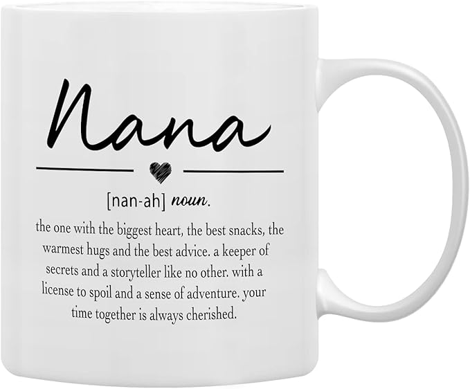 QASHWEY Nana Definition Coffee Mugs, Grandma Mother's Birthday Gifts for Granddaughter, Grandson - Double Side Printed Ceramic Mug Cup 11 Ounce