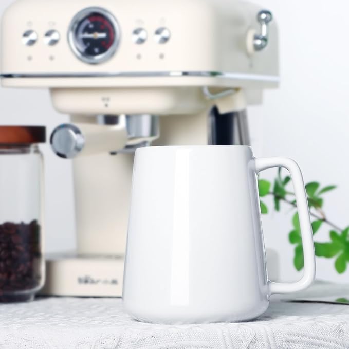 Smilatte 24 OZ Large Coffee Mug, Nice Ceramic Boss Tea Cup with Big Handle for Dad Men Women, Unique Style For Any Kitchen, White