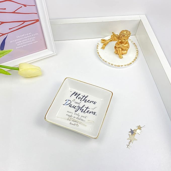 Valentines Gifts for Mom from Daughter Birthday Gift Mother Ceramic Ring Trinket Dish Decorative Jewelry Thanksgiving Christmas Mother's Day