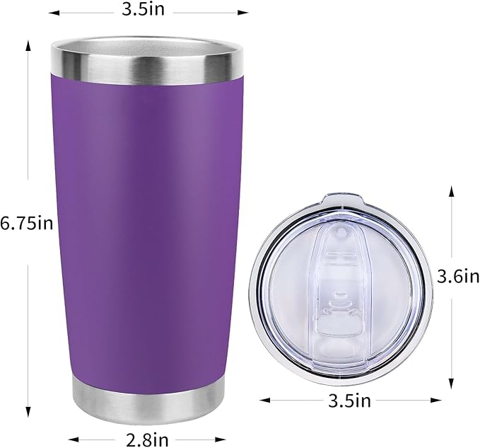 20oz Stainless Steel Tumbler with Lid, Travel Mug - Double Wall Vacuum Powder Coated Cup - Purple, 1 Pack
