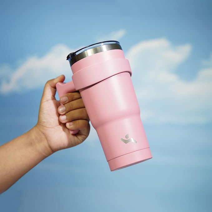 20 oz Tumbler with Handle and 2 Straw 2 Lid, Insulated Water Bottle Stainless Steel Vacuum Cup Reusable Travel Mug, Light Pink