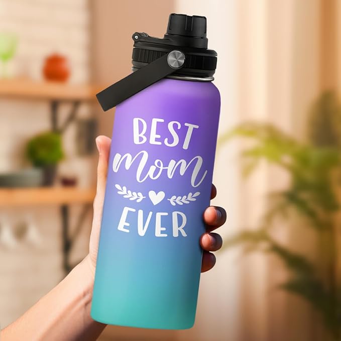 Best Mom Ever Water Bottle 32oz Stainless Steel Insulated Water Bottles - Gifts for Moms from Son Daughter - Mothers Gifts for Birthday Christmas