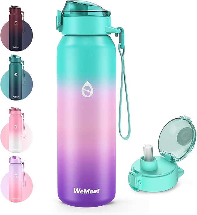 32oz Water Bottle with Removable Straw and Spout Lid Two Ways to Drink, 18/10 Stainless Steel Insulated Water Bottle, BPA-Free, Leak Proof, Double wall, for Sports, Gym