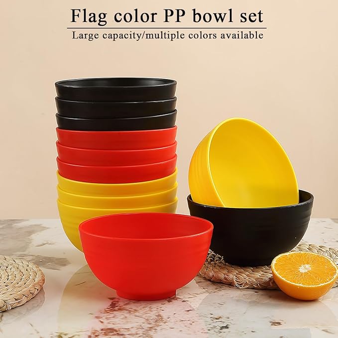 Berglander Plastic Bowls Set of 12 Pieces 25oz, DE Color Reusable and Sturdy Ramen Bowl, Soup Bowls, Cereal Bowl for Adult, Kids, Home, Restaurant, Garden, Picnic, Camping, Poolside, Outdoor