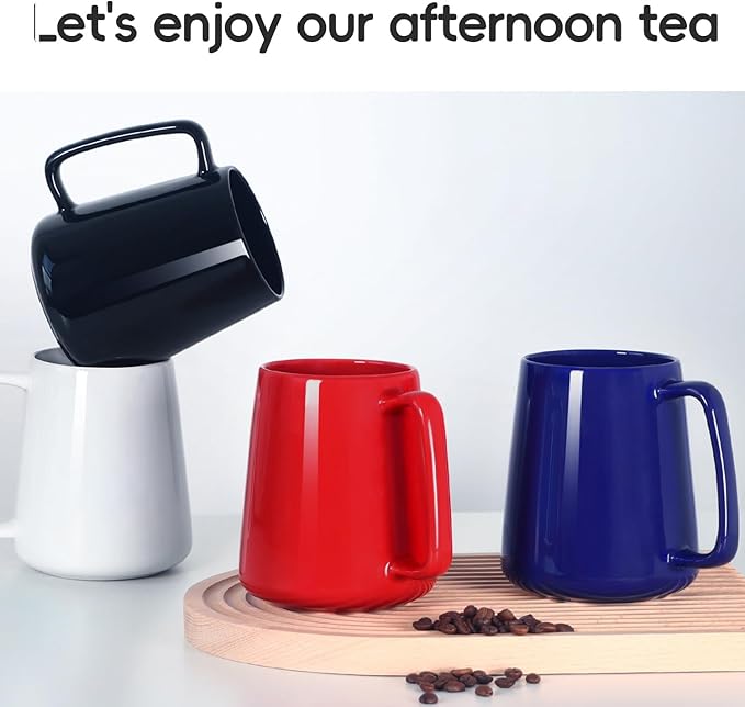 Smilatte 24 OZ Large Coffee Mug, Nice Ceramic Boss Tea Cup with Big Handle for Dad Men Women, Unique Style For Any Kitchen, Red