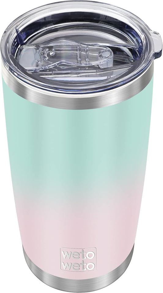 WETOWETO 20oz Insulated Stainless Steel Tumbler, Double Wall Vacuum Leak-proof Travel Coffee Mug, Powder Coated Water Cup (Green-Pink Gradient, 1 Pack)