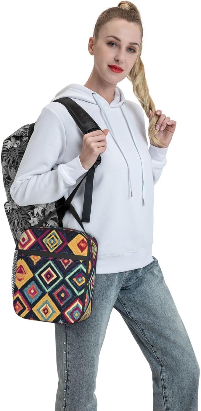 Boho Insulated Lunch Bag for Women Men Boho Lunch Bag for Work,Picnic,Travel,Hiking,Beach or Fishing Polyester Boho Lunch Box