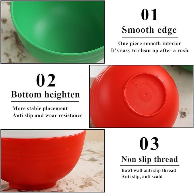 Berglander Plastic Bowls Set of 12 Pieces 25oz, IT Color Reusable and Sturdy Ramen Bowl, Soup Bowls, Cereal Bowl for Adult, Kids, Home, Restaurant, Garden, Picnic, Camping, Poolside, Outdoor