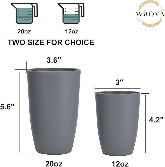 Wheat Straw Cups 8 PCS Good Alternative to Plastic Reusable Cups 20 oz Unbreakable Drinking Cup Reusable Dishwasher Safe Water Plastic Glasses Gray