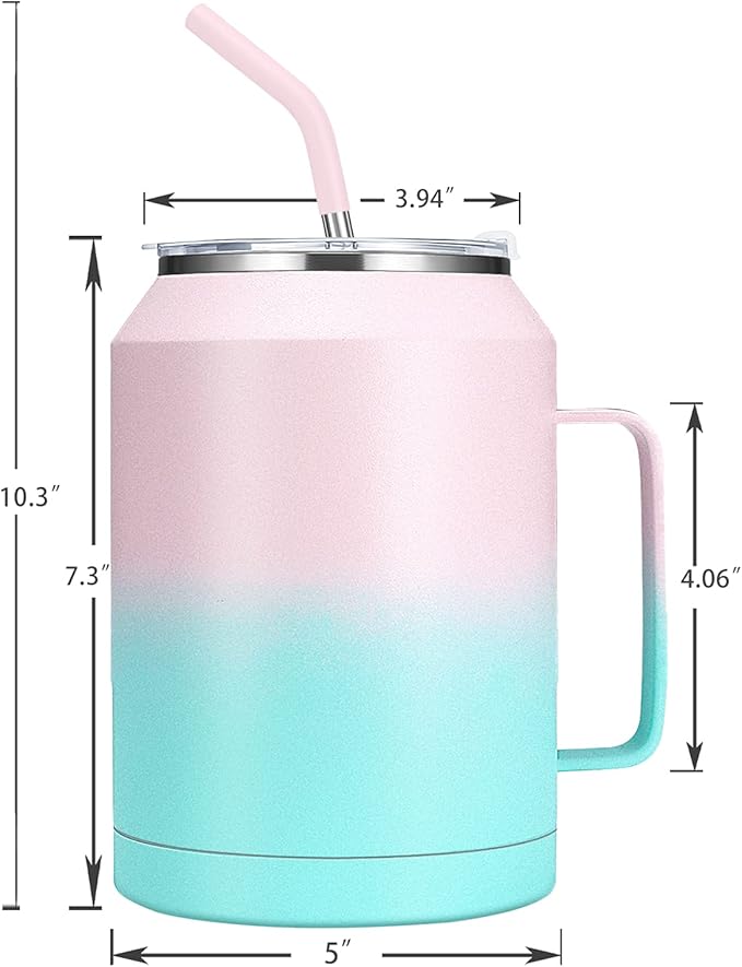 Zenbo 50 oz Mug Tumbler – Stainless Steel Vacuum Insulated Mug with Handle,Lid and Straw,Keeps Drinks Cold up to 36 Hours – Sweat-Proof Body, Dishwasher Safe