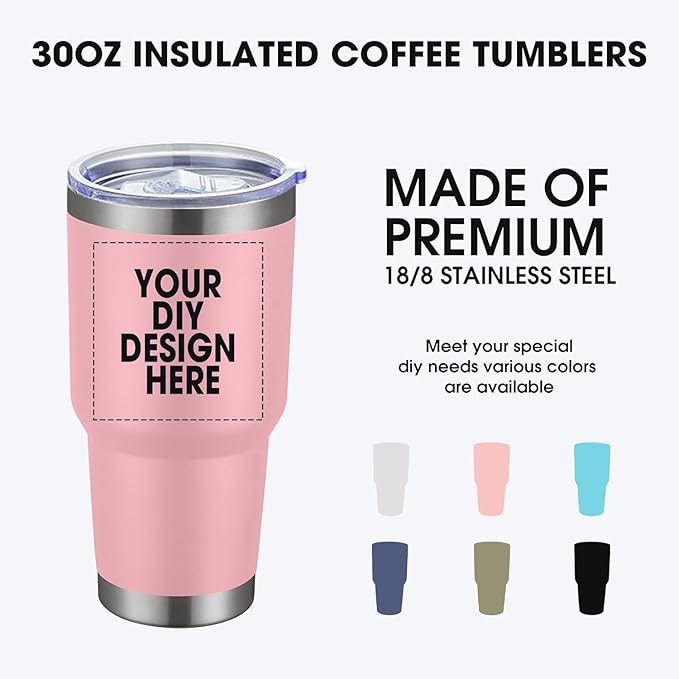 Personalized Custom Tumbler Print in USA 30oz Stainless Steel Coffee Cup with Lid & Straw Double Wall Insulated Tumbler with Colorful Text Logo Photo
