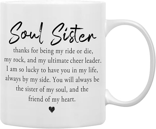 QASHWEY Soul Sister Definition Coffee Mugs Mug, Best Friend Bestie BFF Soul Sister Gifts for Women Girls,Inspirational Friendship Gift Double Side Printed Ceramic Mug Cup 11 Ounce