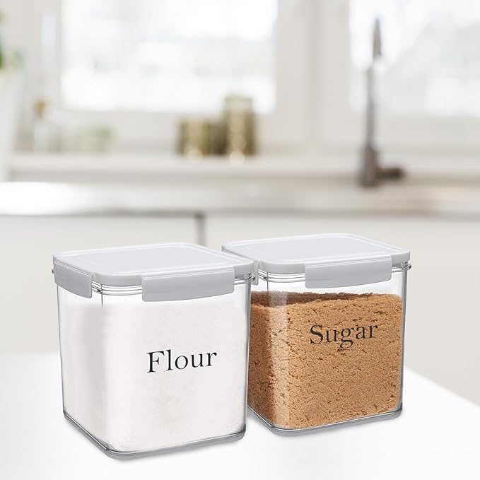 Set of 2 Large Food Storage Jars 4L - Airtight Containers with Lids, White with Free Spoon - Kitchen Canisters for Sugar,Flour,Coffee,Pantry Organization-S