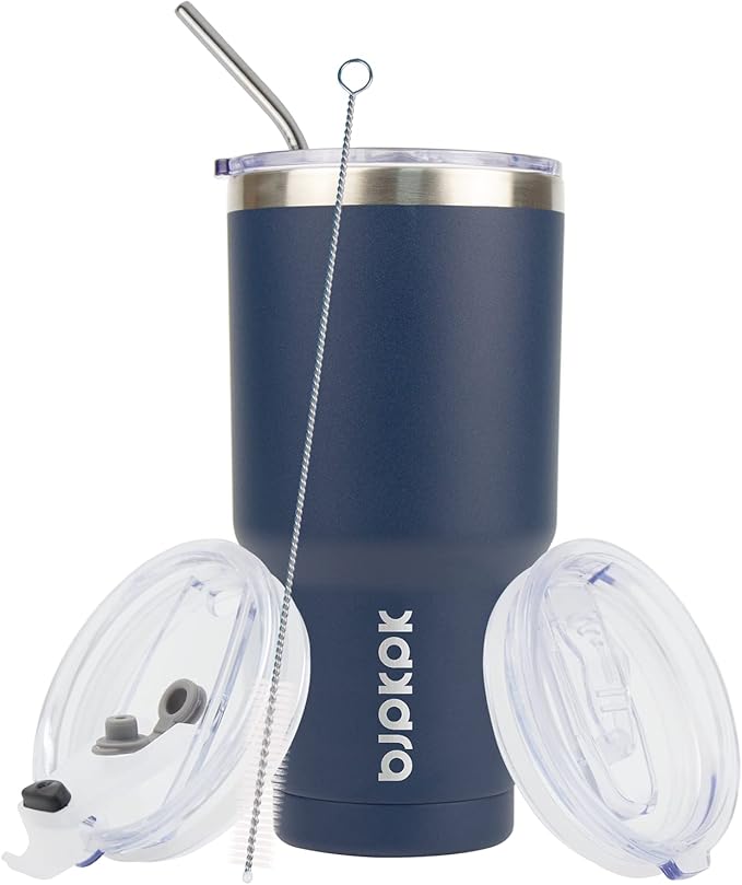 BJPKPK 30 oz Tumbler with Lid and Straw Stainless Steel Double Wall Vacuum Insulated Tumblers,Navy Blue