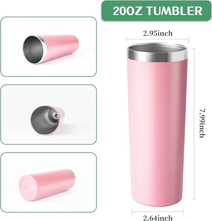 20 oz Skinny Tumbler with Lid and Straw,Stainless Steel Vacuum Insulated Tumbler Cup Double Wall Leak-proof Coffee Mug,Travel Thermal Water Tumbler for Office,Outdoor (Lavender/White/Pink/Teal)