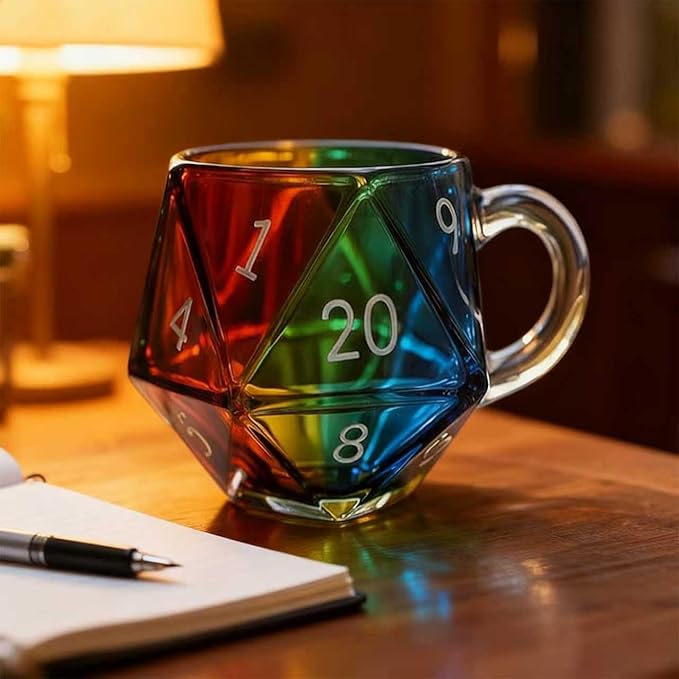 Rainbow D20 Dice Mug Polyhedral Coffee Cup With Handle Game Mugs For Lovers Funny Collection Class Night For Fantasy
