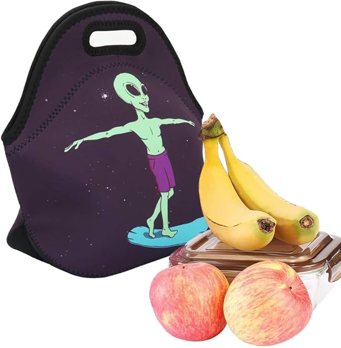 Violet Mist Women's Reusable Neoprene Lunch Bag, Alien Insulated, 11.42"L x 10.43"H x 5.51"W, 8.7 inches, fits containers up to 7"W x 6"L