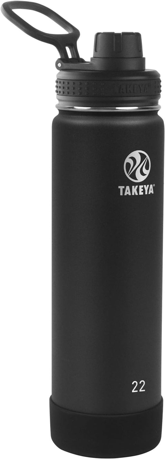 Takeya Actives Water Bottle with Spout Lid - Bottle with Double Stainless Steel Insulation - Dishwasher Safe & BPA-Free - Bottle with Spout Lid & Removable Bumper - 22 oz, Onyx