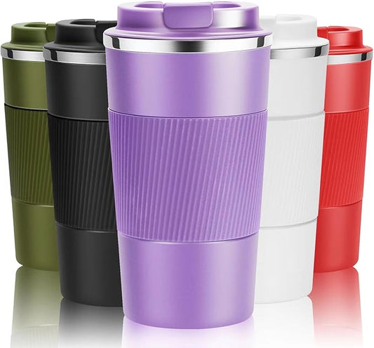 17oz Travel Coffee Cups Insulated Mug Thermal Tumbler to Go with Lid Leak Proof Reusable Stainless Steel Coffee Mug Spill Proof for Hot and Iced Cold Drinks (Purple, 510ml)
