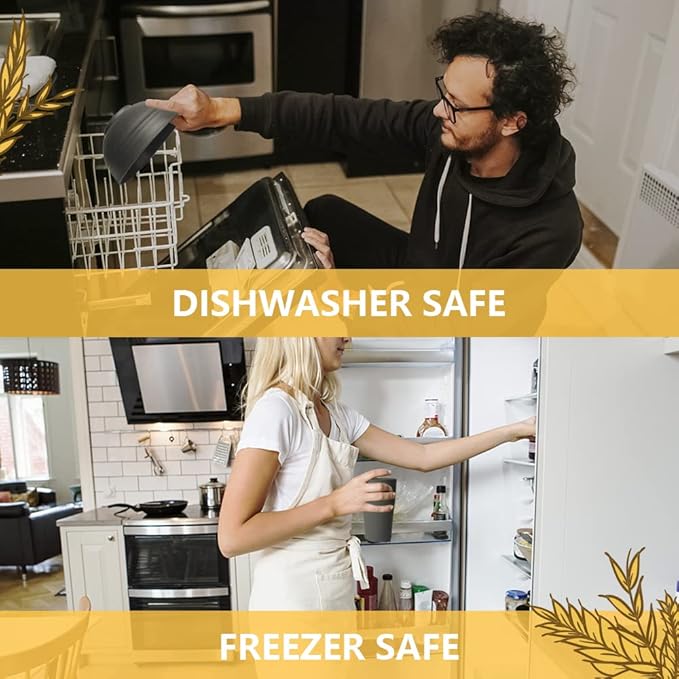 Teivio 40-Piece Kitchen Plastic Wheat Straw Dinnerware Set, Service for 8, Dinner Plates, Dessert Plate, Cereal Bowls, Pasta Bowls, Cups,Unbreakable Outdoor Camping Dishes, Black