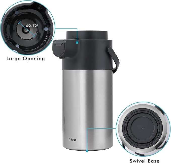 Tiken Airpot Coffee Dispenser with Pump - Coffee Carafes for Keeping Hot - Beverage Dispenser - 135oz/4L Thermal Coffee Carafe for Hot Liquids - Stainless Steel Insulated Coffee Thermos Carafe