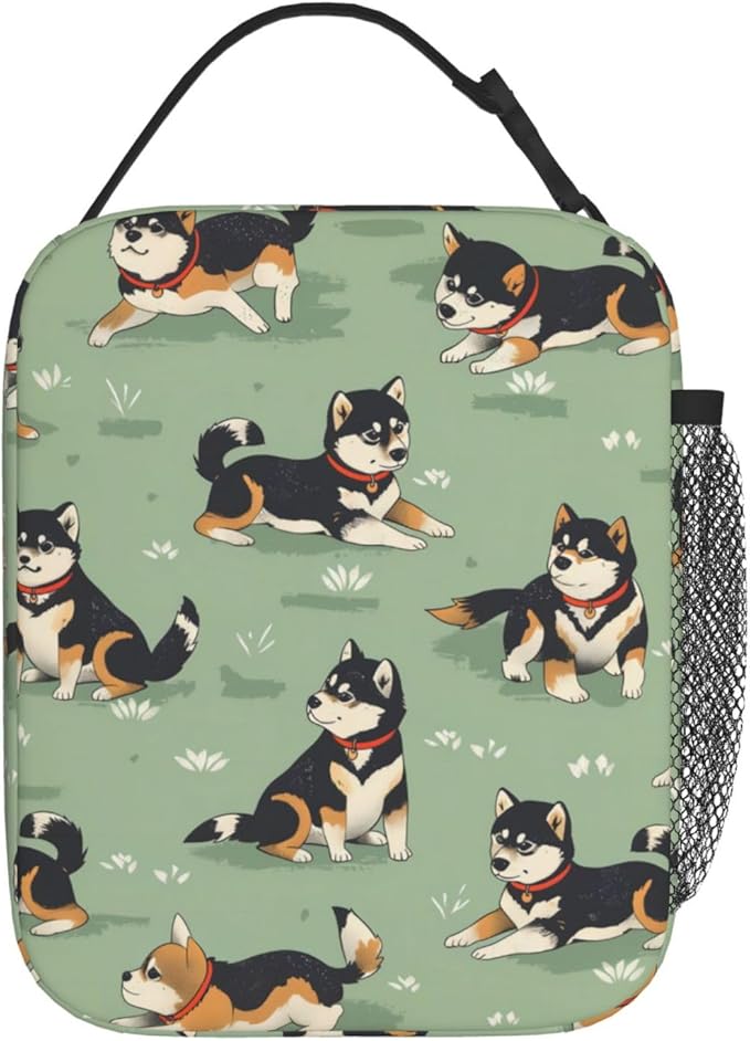 Reusable Shiba Inu Lunch Box for Kids Girls Boys Women Adult, Insulated Playful Dog Lunch Bag,Polyester Cooler Handbags Case for School Picnic Work Travel Beach or Hiking (Green)