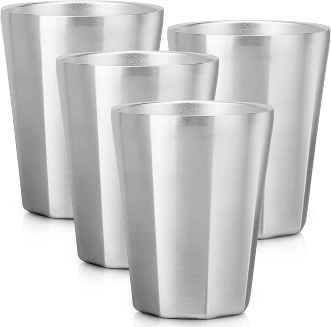 Beasea Stainless Steel Cups 10 oz, 4 Pack Small Bulk Stackable Stainless Steel Tumbler Insulated Cups for Drinking Double Wall Metal Glasses Tin Cups for Home Restaurant Office Party Camping