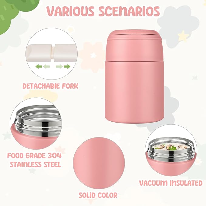 10oz Soup Thermo for Hot Food Kids Insulated Food Jar with Spoon Wide Mouth Stainless Steel Lunch Container Leak Proof Vacuum Food Box for School Travel Picnic Pink